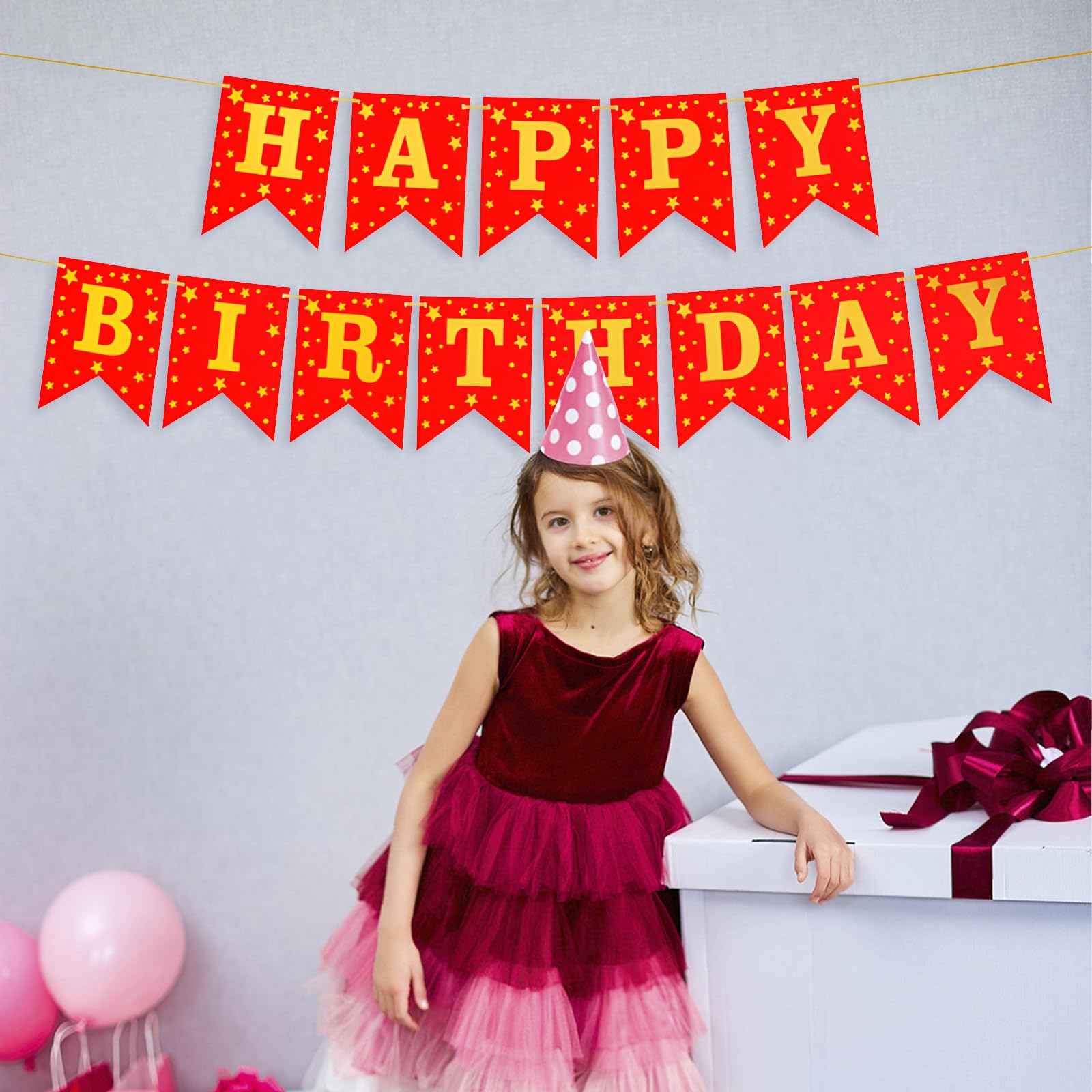 Red Glitter Powder Happy Birthday Banner, Pre-Strung Macaron Happy Birthday  Banner For Birthday Party Decorations,, image size:1600x1600