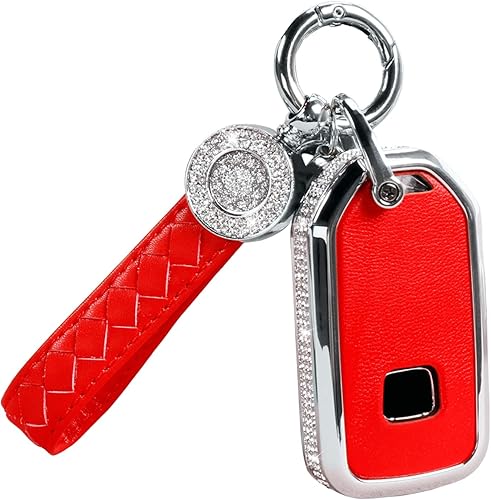 Compatible con funda para llavero Honda con llavero, funda de repuesto de diamantes de imitación de cristal, carcasa roja para llavero Honda Accord