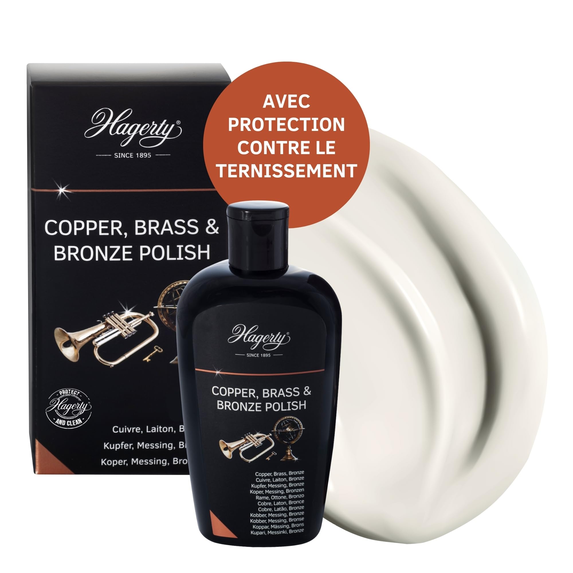 Hagerty Copper Brass & Bronze Polish Nettoyant pour le cuivre, le laiton et le bronze I 250 ml I Produit efficace pour les vases, sculptures, vaisselle, objets de décoration, instruments de musique