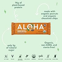 Vista 10 de ALOHA Barra de proteína orgánica a base de plantas, masa de galletas con chispas de chocolate, 1.98 onzas