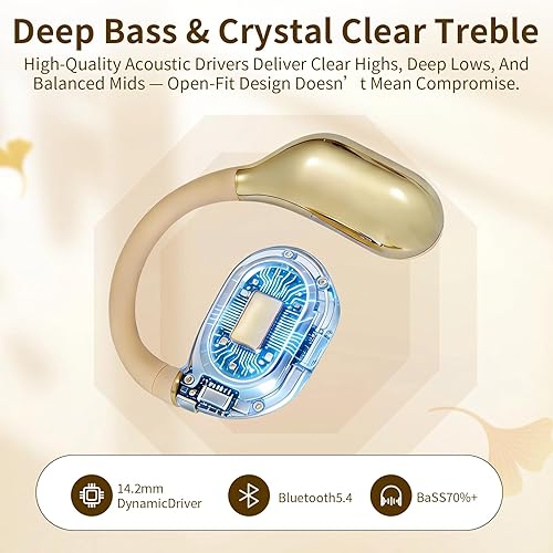 Miniatura 2 de Auriculares de oreja abierta, auriculares inalámbricos Bluetooth 5.4 con pantalla digital inteligente, sonido potente, llamadas claras, IPX4