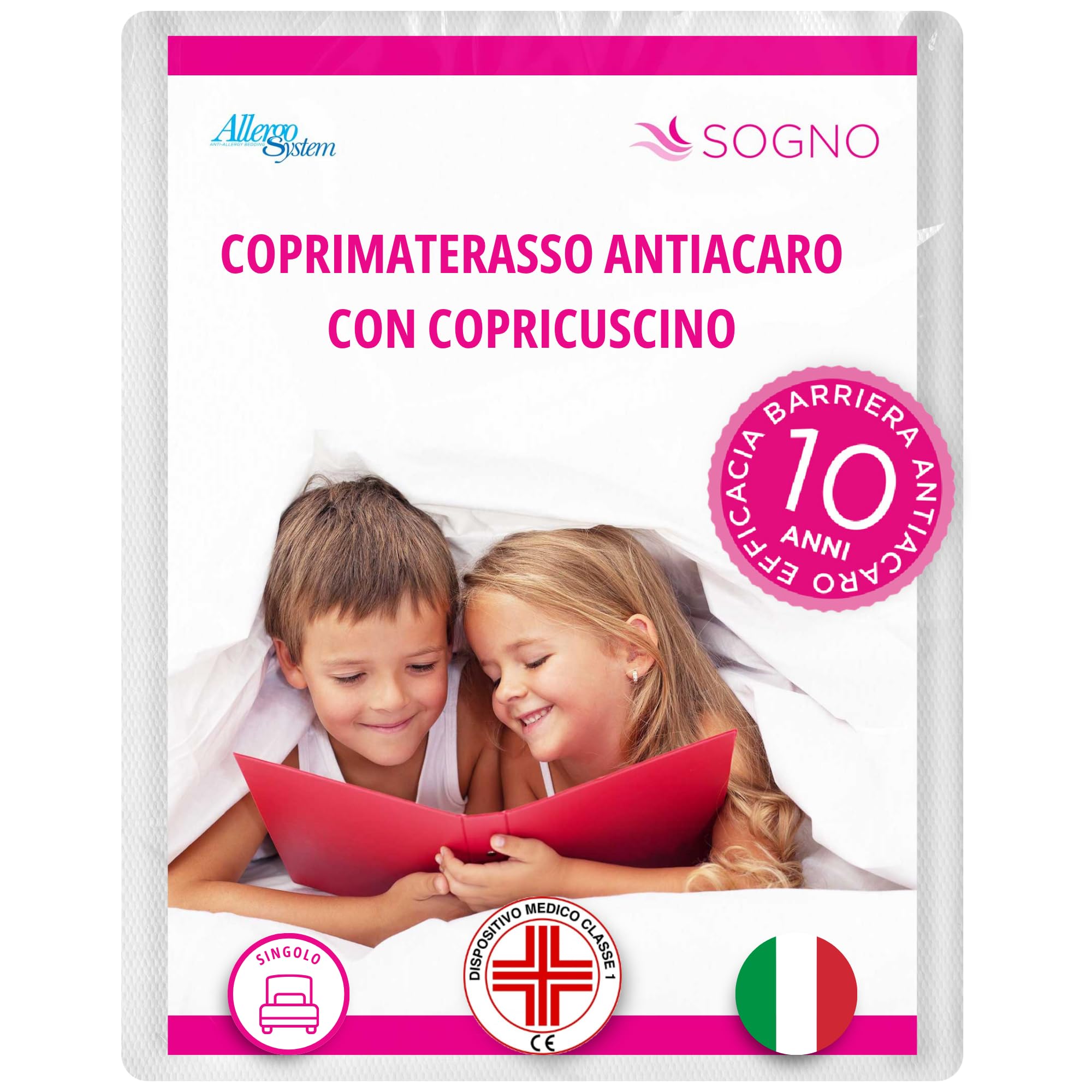 Allergosystem Set Coprimaterasso Antiacaro Singolo con Cerniera 80x190cm e Copriscuscino Letto 50x80cm - Dispositivo Medico Antiacaro e Anallergico MADE IN ITALY - Linea Sogno | Copriscuscino 50x80cm, Dispositivo Medico, Anallergico, Made in Italy, Copri