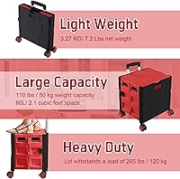 Vista 160 de FELICON SELORSS - Carrito plegable portátil con ruedas para subir escaleras y ruedas giratorias de 360°, mango telescópico, caja de plástico