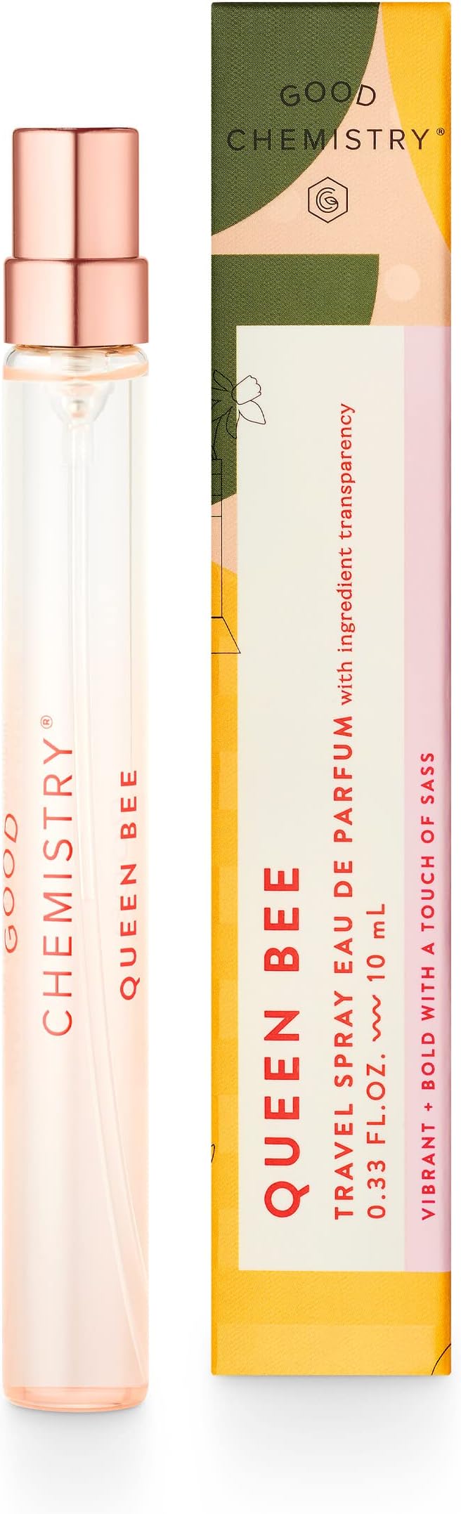 Good Chemistry Queen Bee Travel Spray 0.33 fl oz - Long-Lasting On-the-Go Perfume with Black Currant, Peony, & Amber - Bold, Clean & Vegan