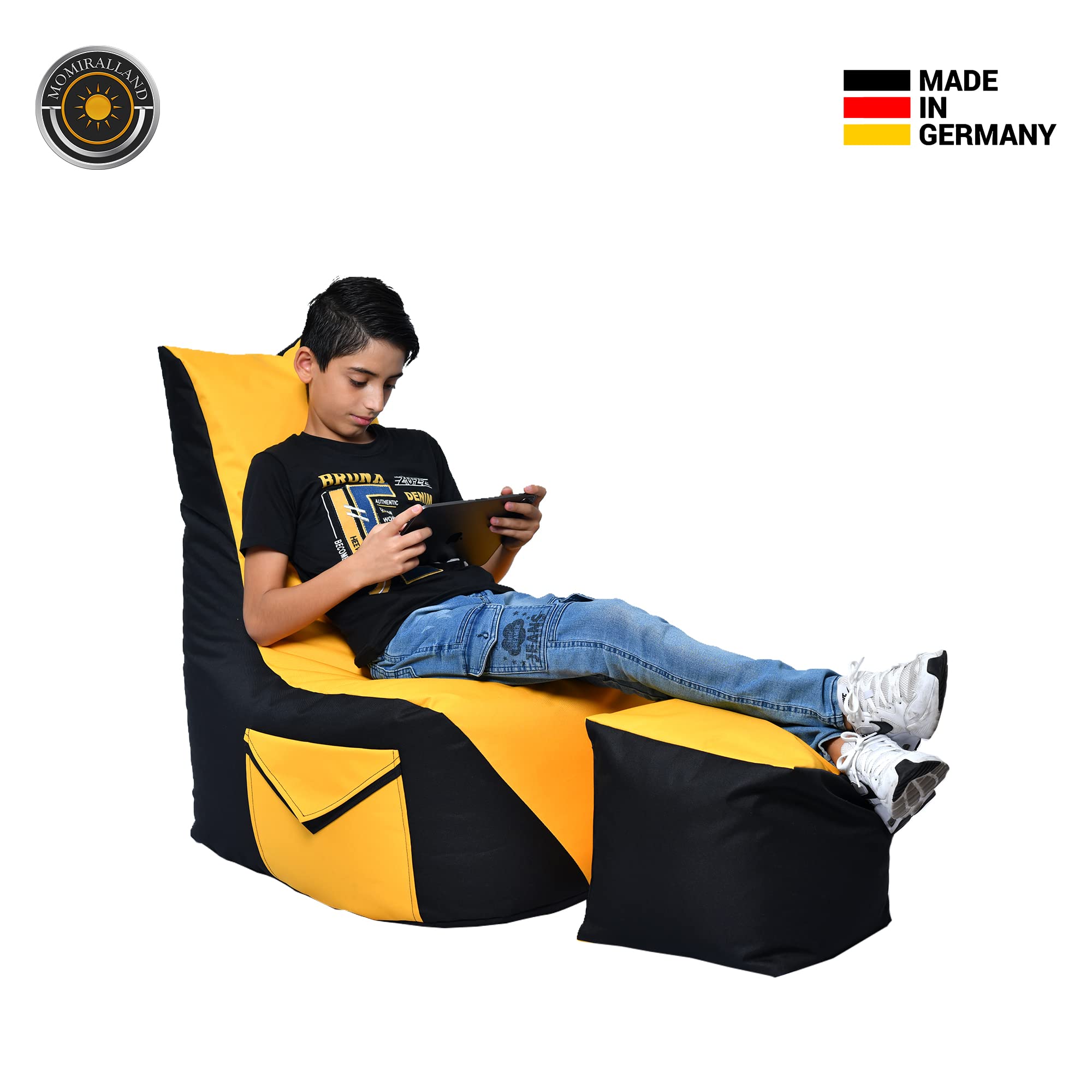 Komfort Sitzsack XL - XXL mit Hocker Sitzkissen BodenKissen Sessel In- & Outdoor geeignet Gaming Sitzsack für Erwachsene und Kinder (Anthrazit, XL - Durchmesser 75 cm)
