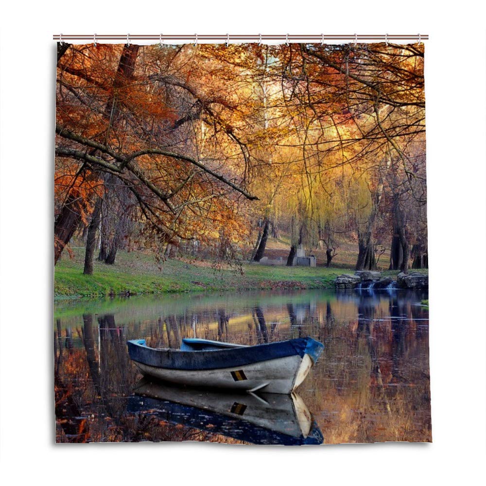 Rideau de douche lavable en machine polyester imperméable lac d'automne