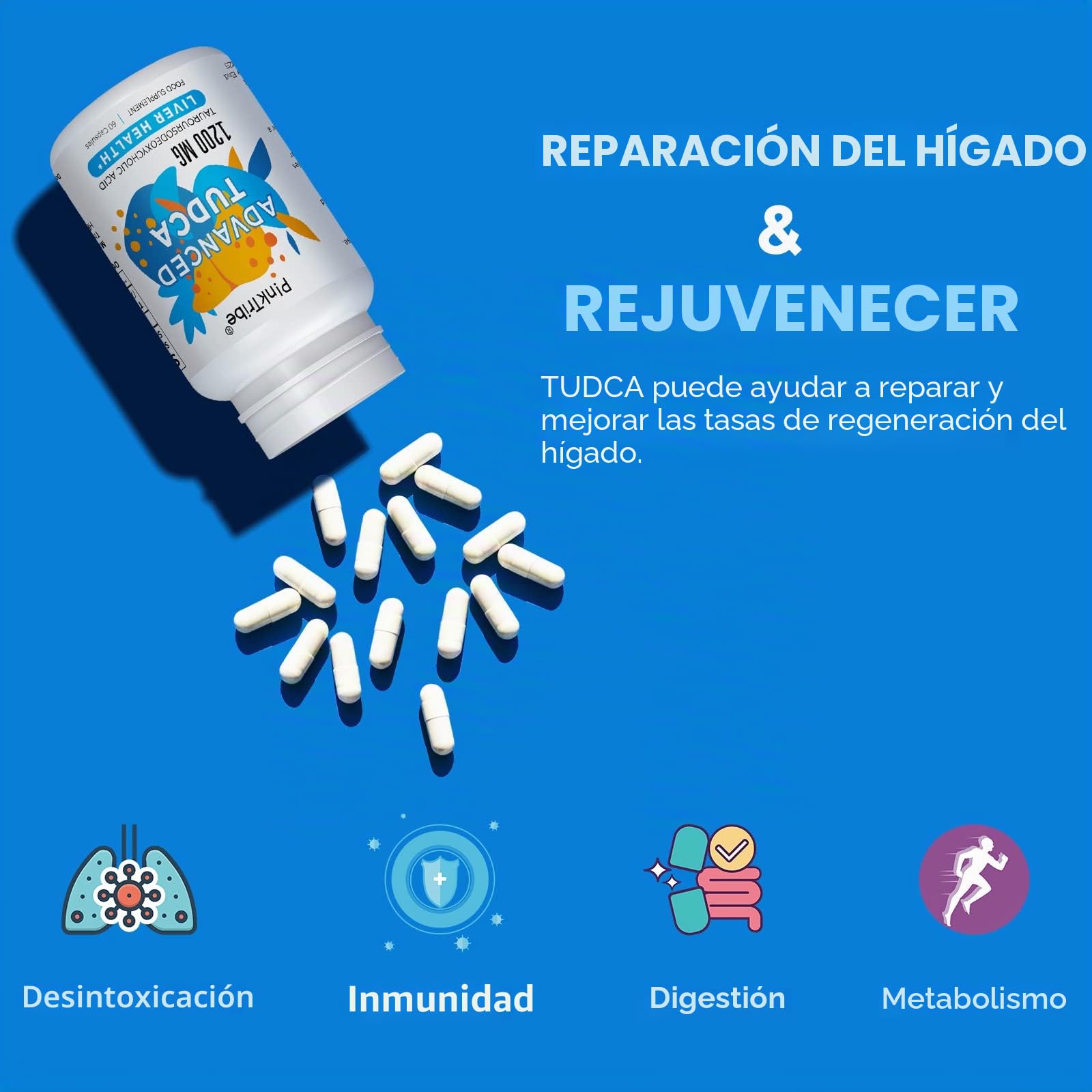 TUDCA (ácido tauroursodesoxicólico), suplemento hepático, 1200 mg por porción, 240 cápsulas