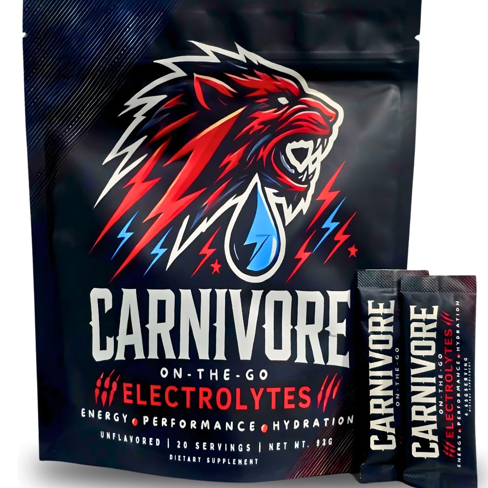 Carnivore On-The-Go Electrolytes Suplemento de Eletrólitos em Pó Sem Sabor, 20 sachês