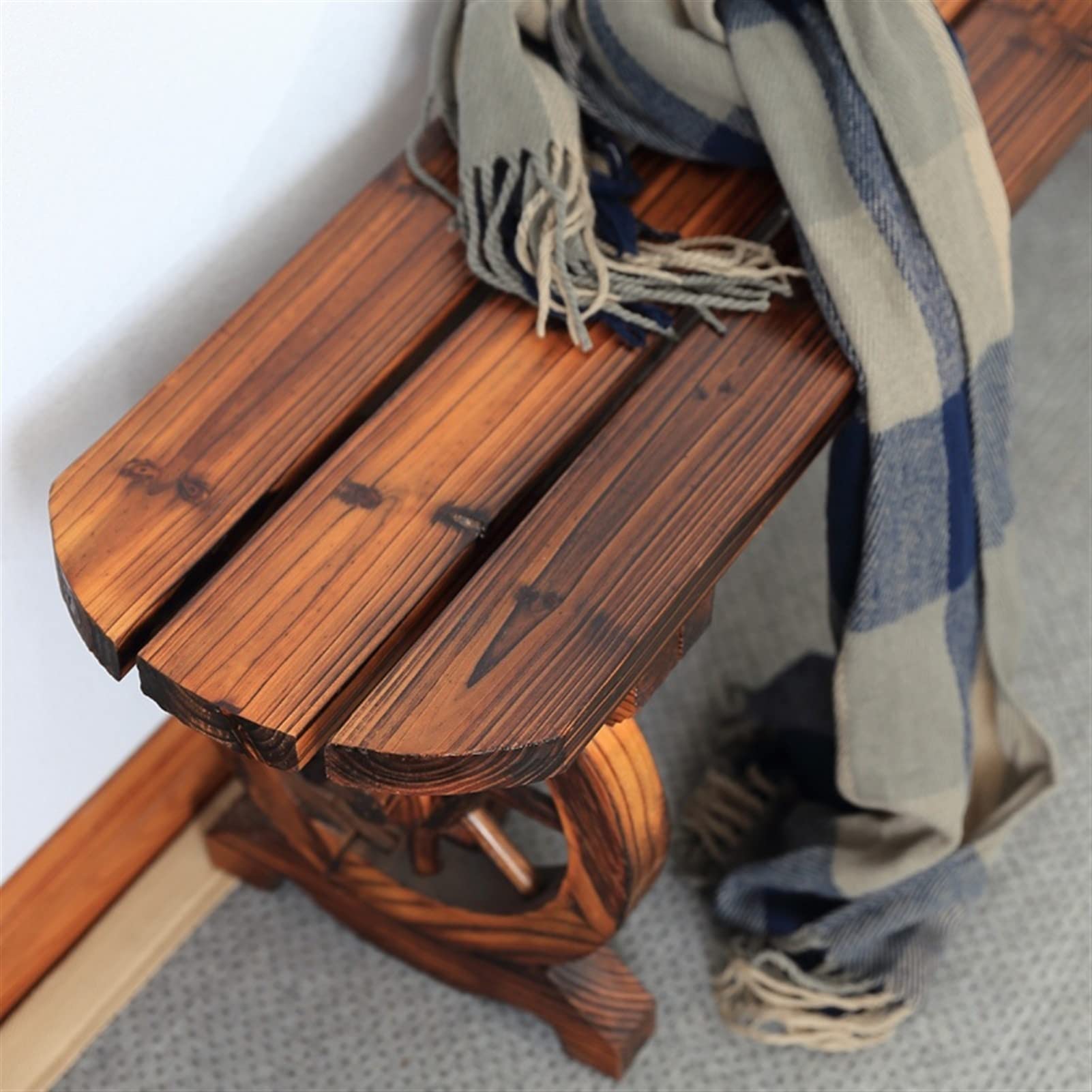 Panche da Giardino 100/120 cm Porch Bench Banco in legno Banco Carbonizzato Forma a forma di sedia Poltroncina Seduta ovale Stile Pastorale Divano a due posti Panca da esterno Panchine per Esterni ( S