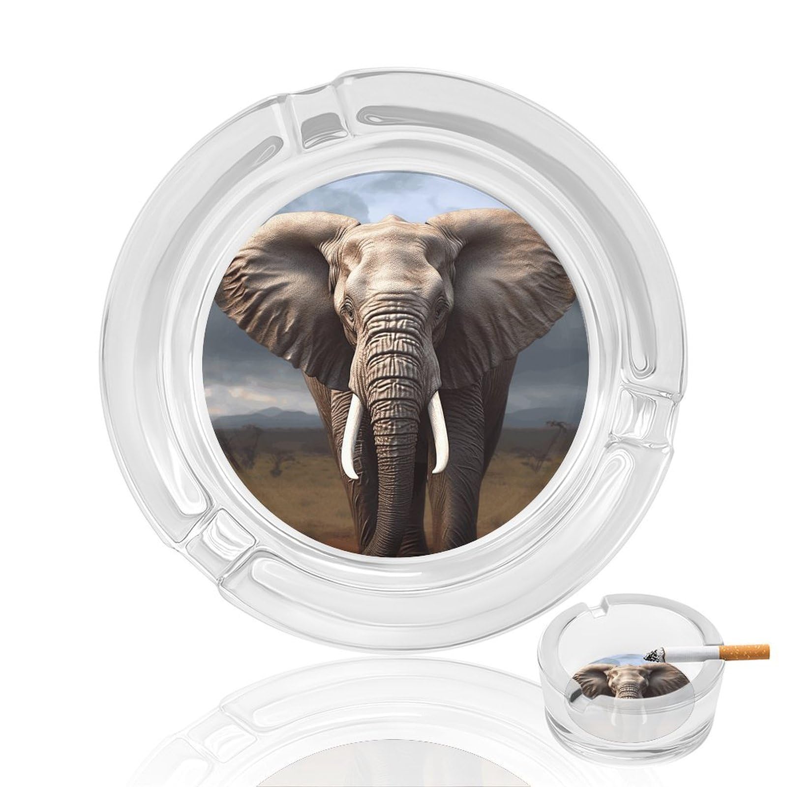 Cendrier rond en verre éléphant extérieur et maison robuste