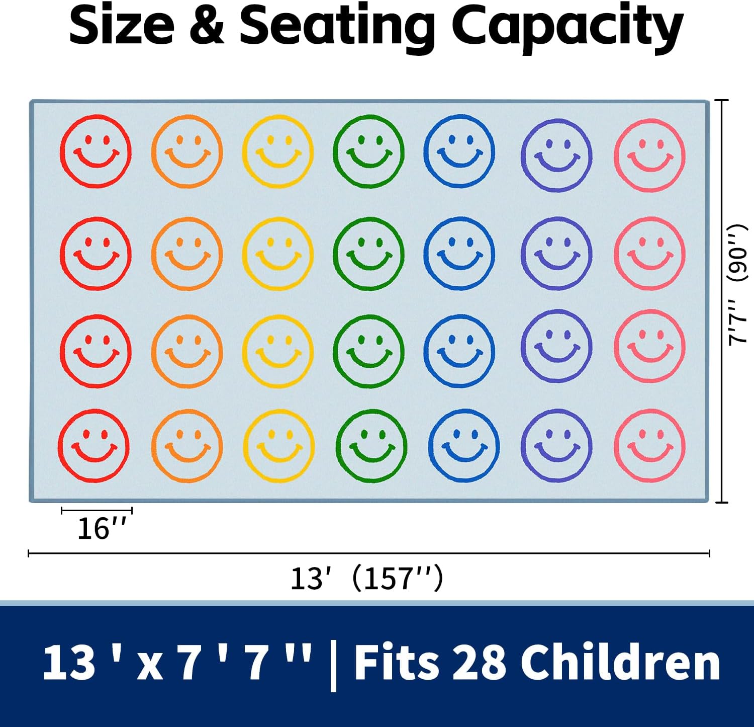 Large Classroom Rugs Elementary 7'7''x13' Smiley Face Rug for Preschool Kindergarten & Daycare,Nursery Rug for Kids Room Playroom,Preschool Rugs for Classroom - Seats 28 (Blue)