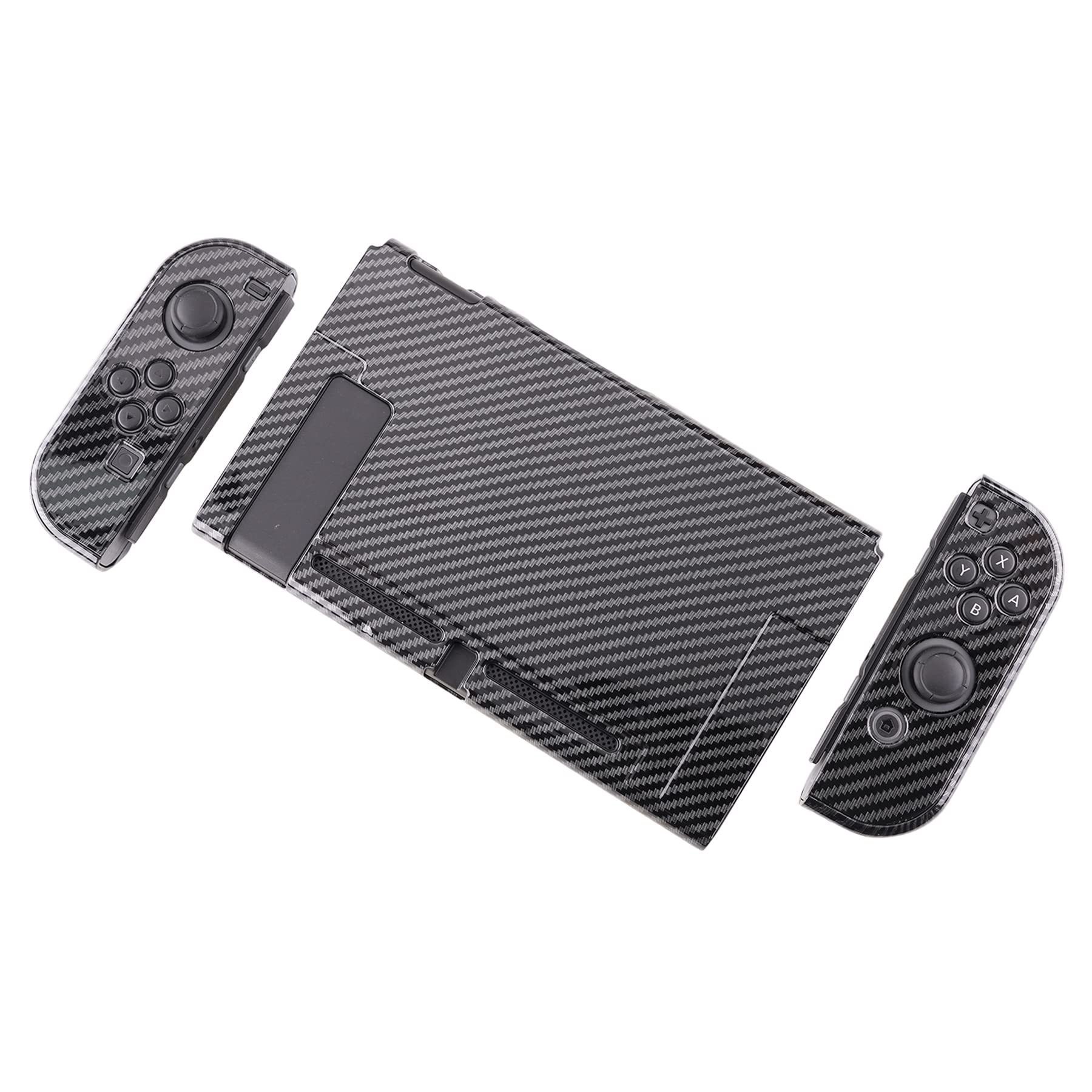 eXtremeRate PlayVital Custodia Protettiva per Nintendo Switch Joycon Console Cover Copertura Rigida Case Separabile per NS Switch Controller Console(Fibra di Carbonio Grafite)