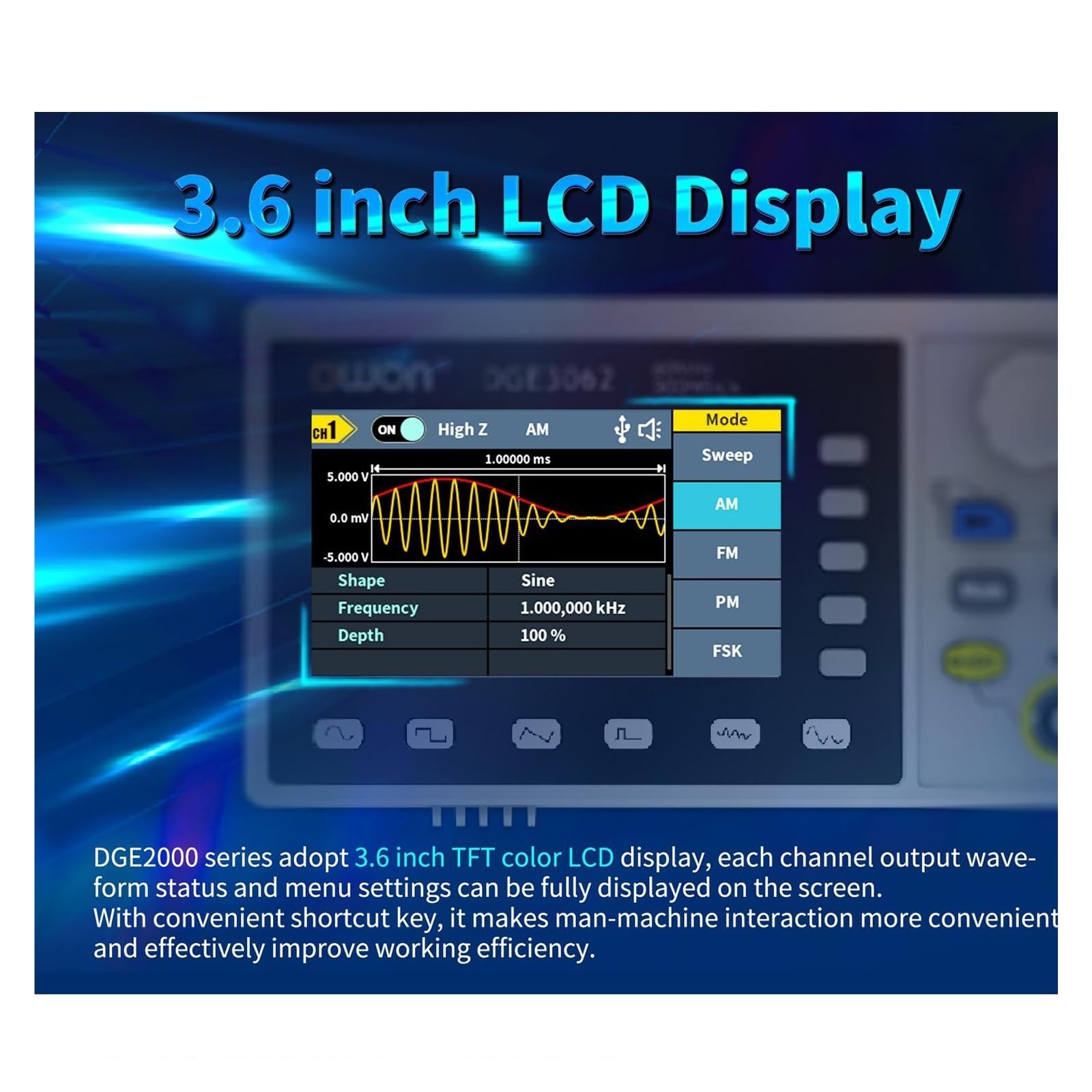Osciloscopio Digital, Generador de Forma de Onda arbitraria 300MSa/s Osciloscopio Digital de Doble Canal de 35MHz / 70Mhz para la Industria de Mantenimiento y educación(DGE2070)