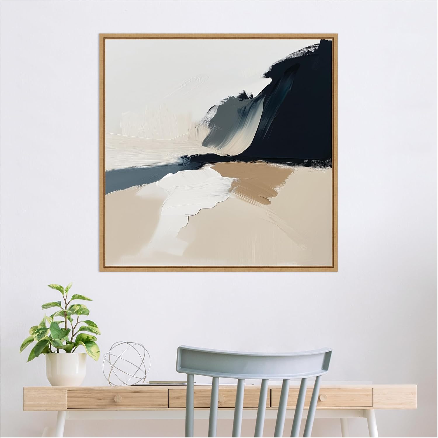 Kate and Laurel Sylvie Coastal Modern Abstract Landscape II Framed Canvas Wall Art by The Creative Bunch Studio 30x30 Natural, Modern Contemporary, Abstract, Nature Art for Wall Decor, Living Room