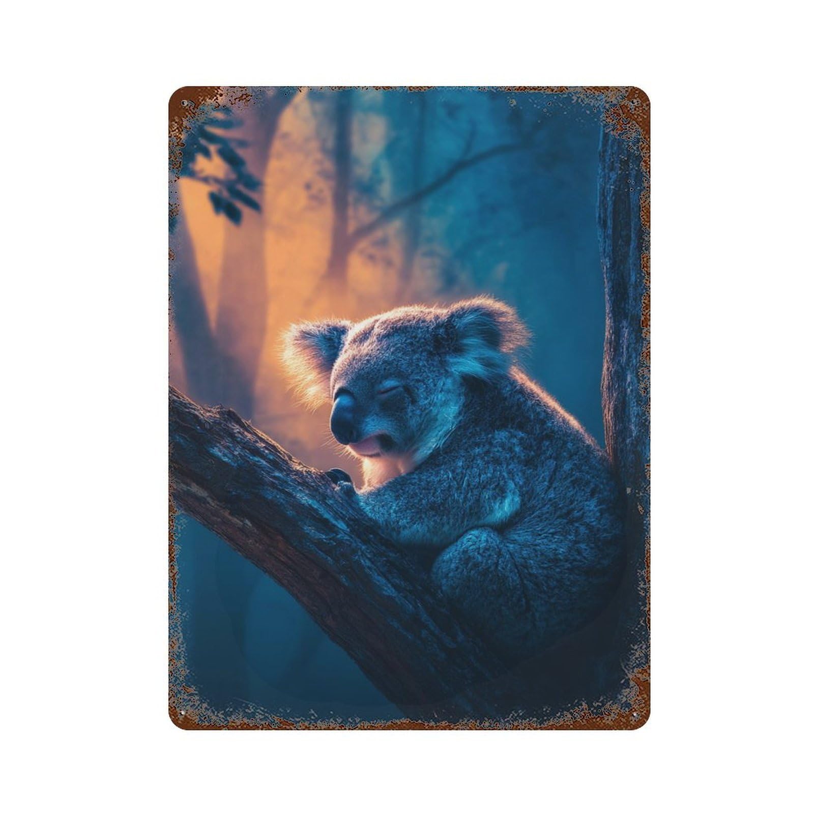 Koala in Tree at Sunset-1 Rustic Tin Plaque 15.7"x11.8", for Pub, Kitchen And Man Cave Decor, Vintage Wall Decor