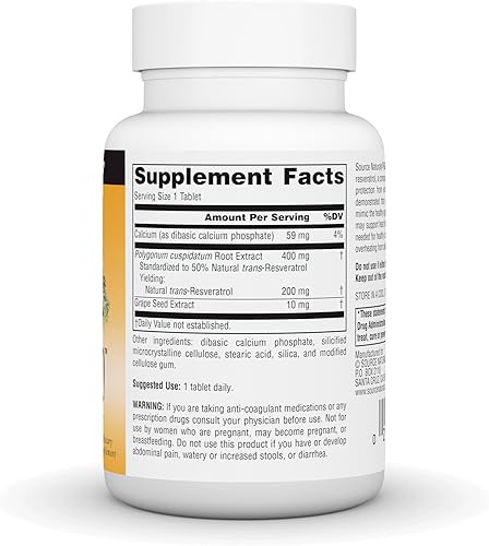 Miniatura 3 de Source Naturals Resveratrol, para el Corazón y el Envejecimiento Saludable* 200 mg - 60 Tabletas