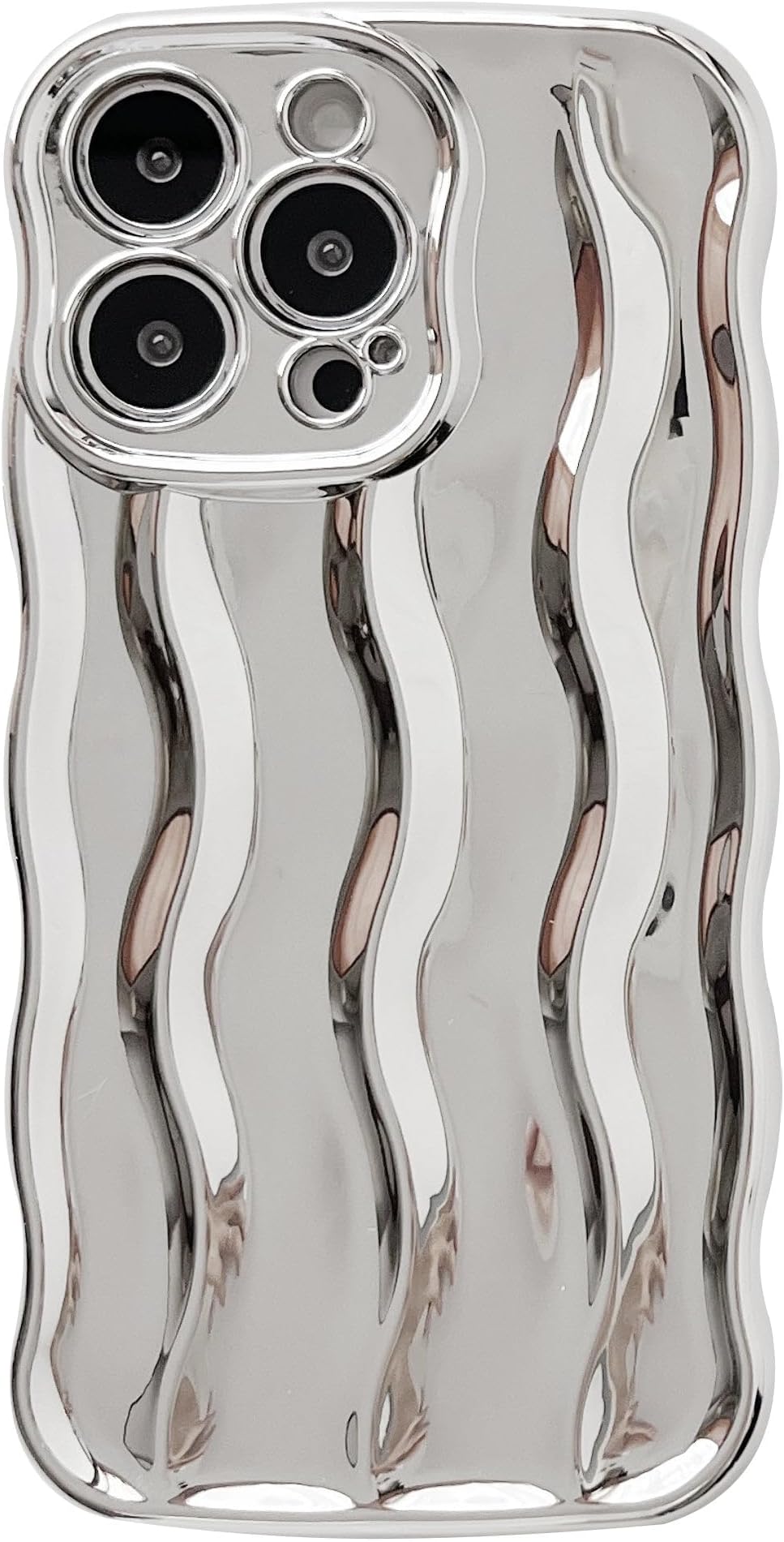 Caseative for iPhone 13 Pro Case,Water Ripple Pattern Curly Wave Frame Soft Phone Case (Silver)