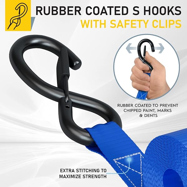 AUGO Ratchet Straps Heavy Duty 4 Pack -15 FT - 2200 LB Break Strength – with Safety Lock S Hooks - Cargo Straps for Moving, Appliances, Motorcycle – Soft Loop Tie Down Straps - 3