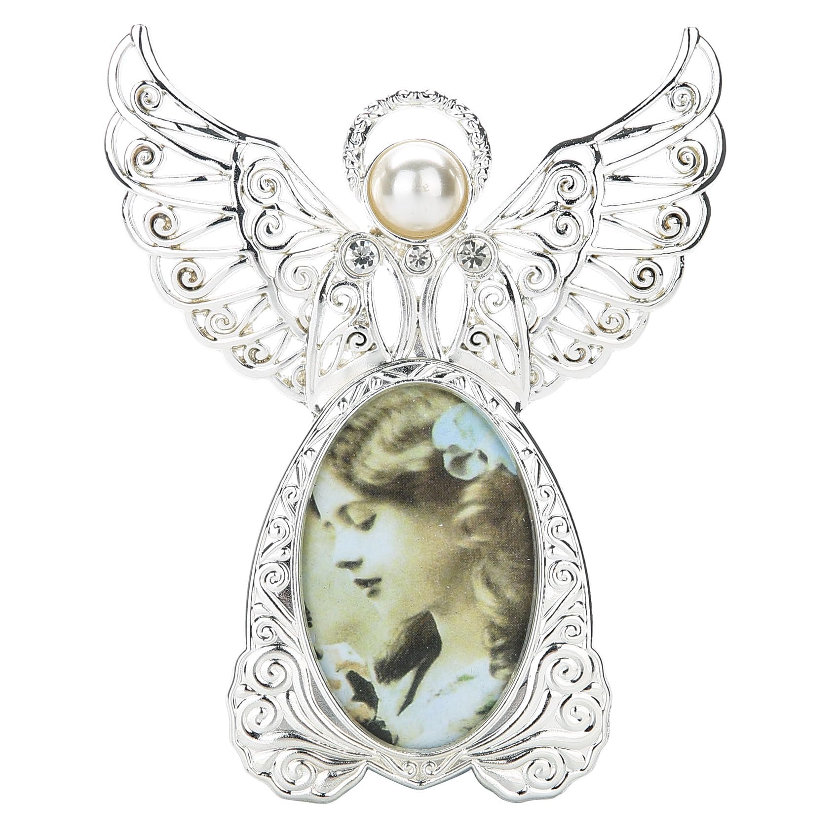 Goutangen 2x3 Angel Wings Picture Frame Silver Small Metal Photo Frame,Clear Glass Front,Unique Gifts for Kids Women Wedding Mothers Day