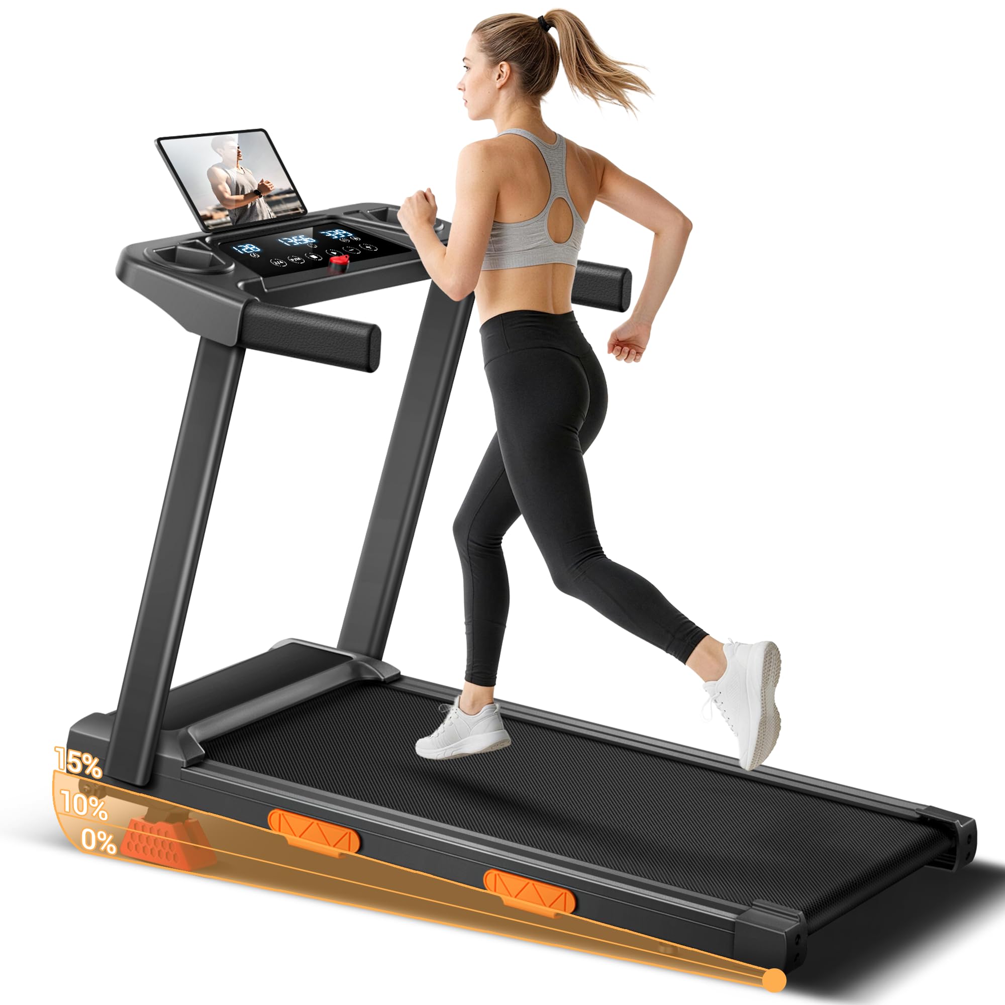 CURSOR Tapis Roulant Salvaspazio con Inclinazione 15%, Tapis Roulant Elettrico 12KM/H, Tapirulan Pieghevole da Casa con Motore da 3.0 HP e Display LED, Carico Massimo 136KG