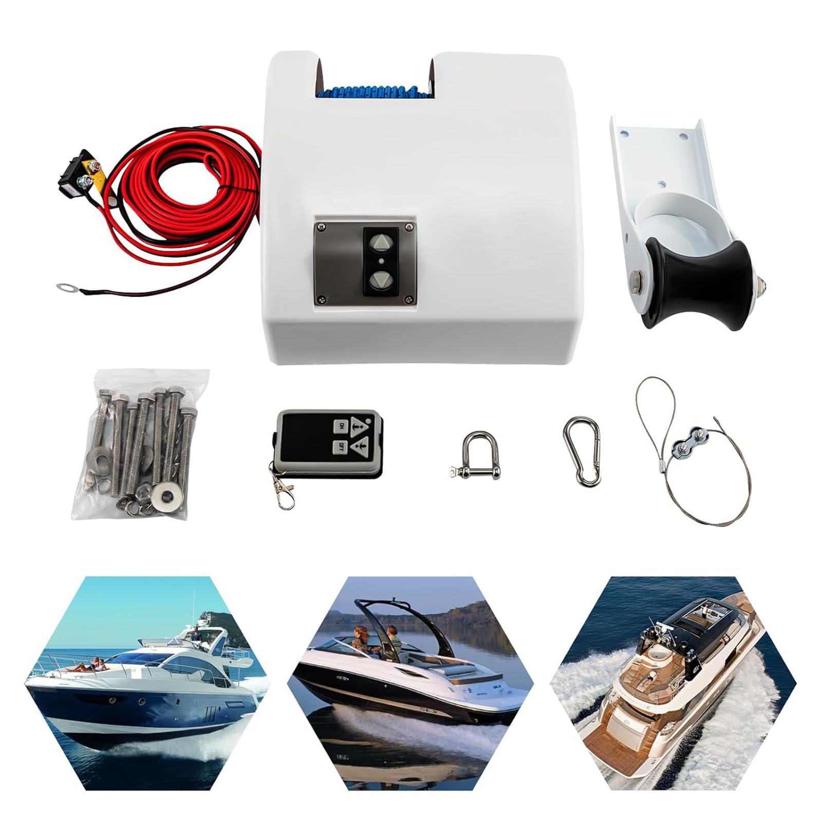 Verricello elettrico con telecomando, resistente, 12 V, per pesca marina e barche da pontone