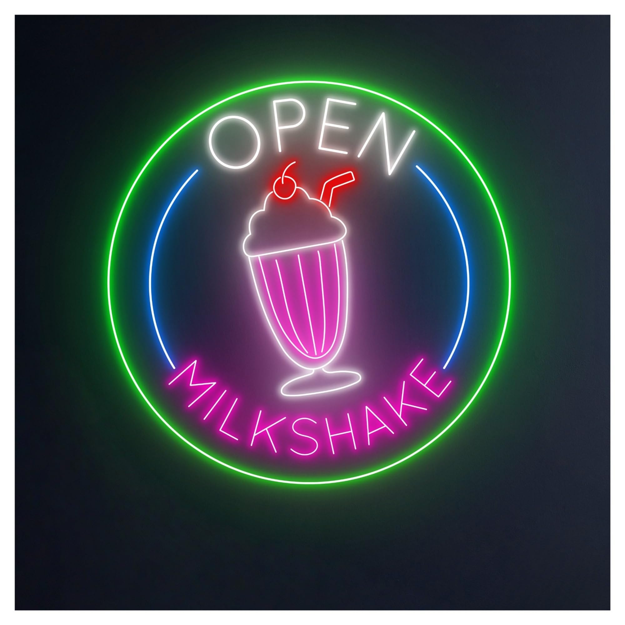 RONGCH Hanging Art Neon Signs Milk Shake Open Neon Sign, Suitable for Drink Shop Kitchen Decor with Dimmable 50cm