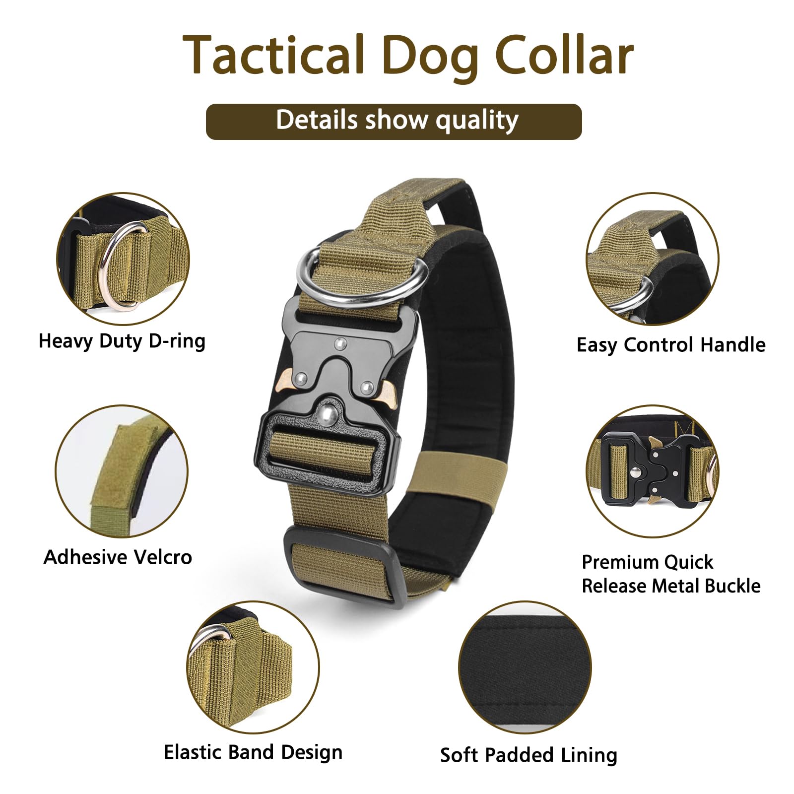 Ledeak Tactical Dog Collar, Padded Adjustable Polypropylene Soft Dog Collars - Image 2