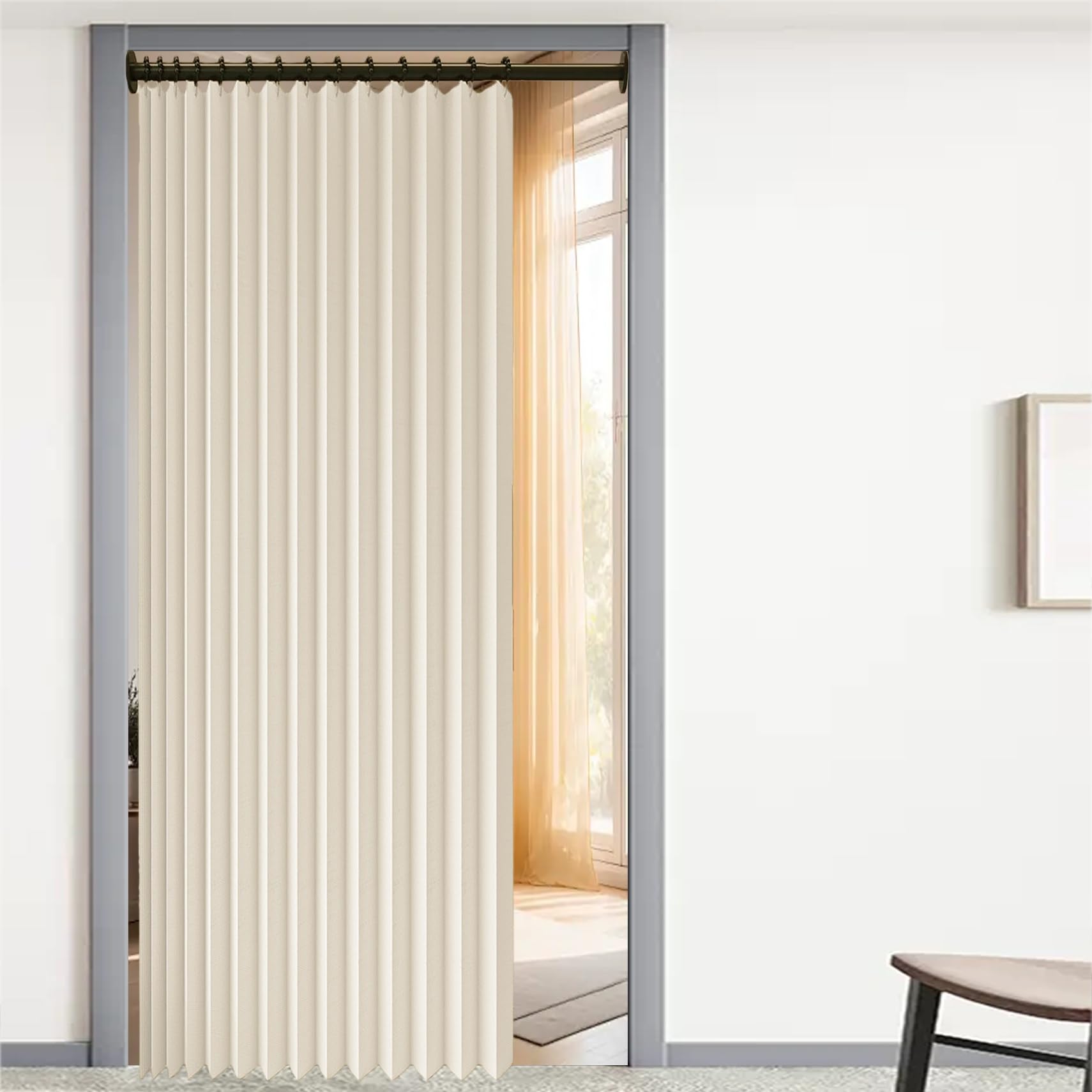 Rideau anti froid pour isolation porte entrée thermique beige