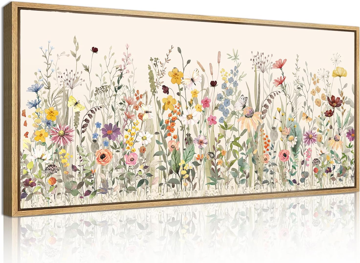 Large Floral Wall Art Decor Framed Colorful Wildflower Painting Pictures for Living Room Bedroom 40x20 Inches 40"L x 20"W Wildflower