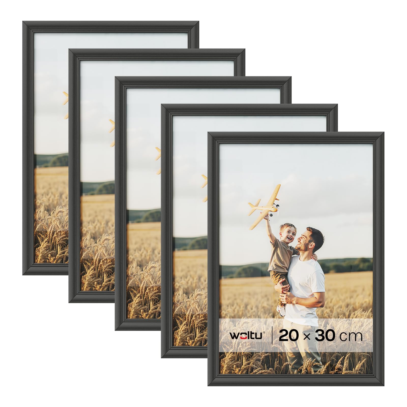 WOLTU Bilderrahmen 20x30, 5er set, Massivholz Fotorahmen mit Passepartout