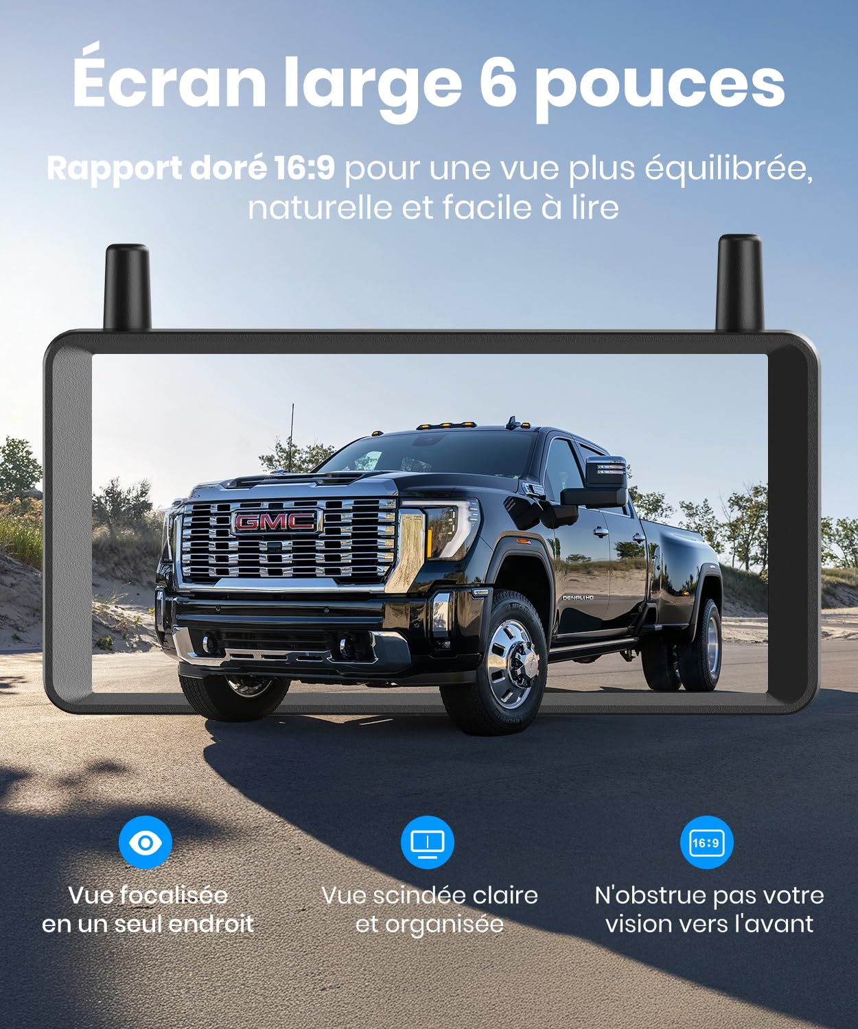 AUTO-VOX Double Caméra de Recul sans Fil Solaire 6", Écran HD 16:9