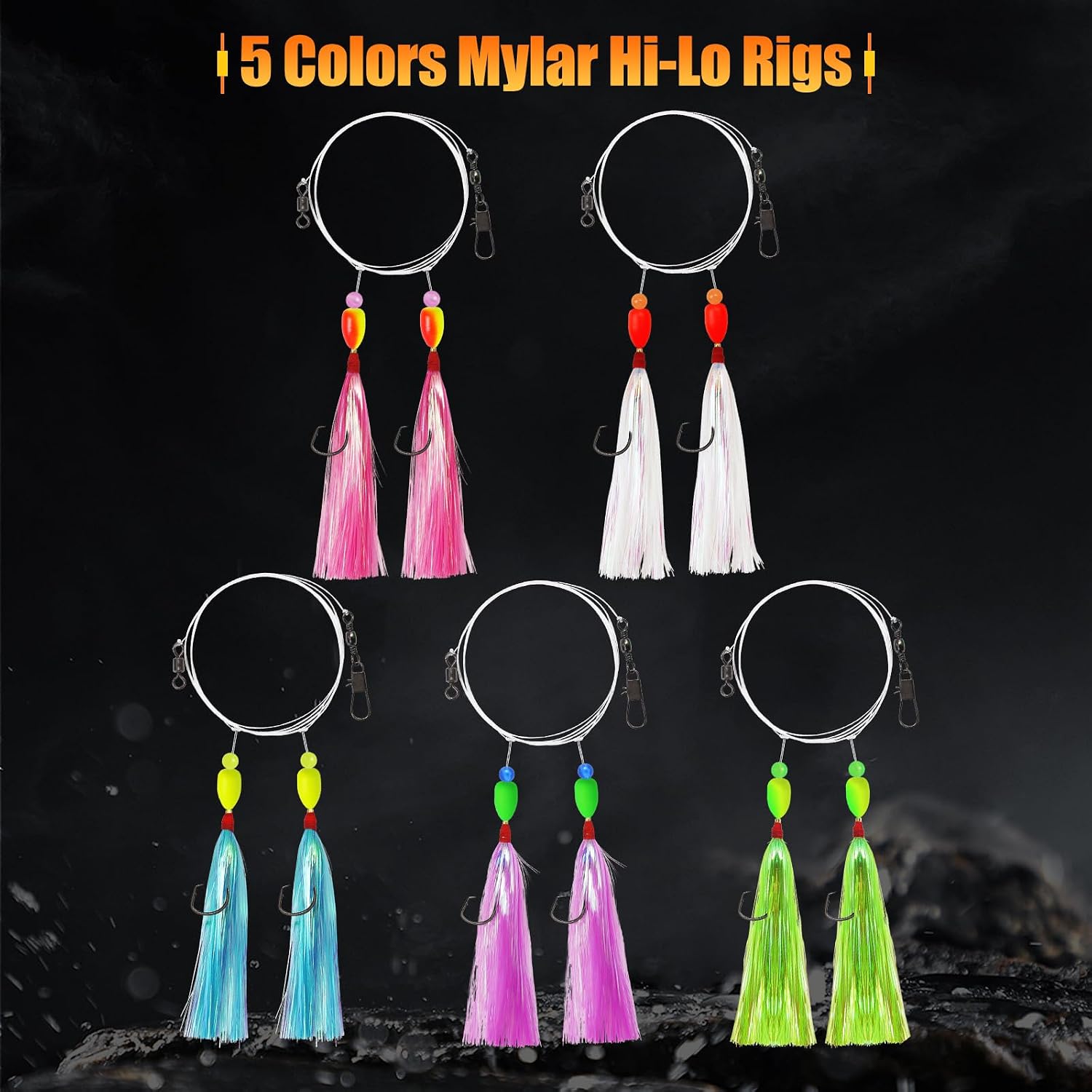 Flounder Rigs, Pr-Rigged Hi Lo Rig Fishing Rigs with Flash Teaser Pompano Rigs Float for Fluke Sea Bass Scup Tautog