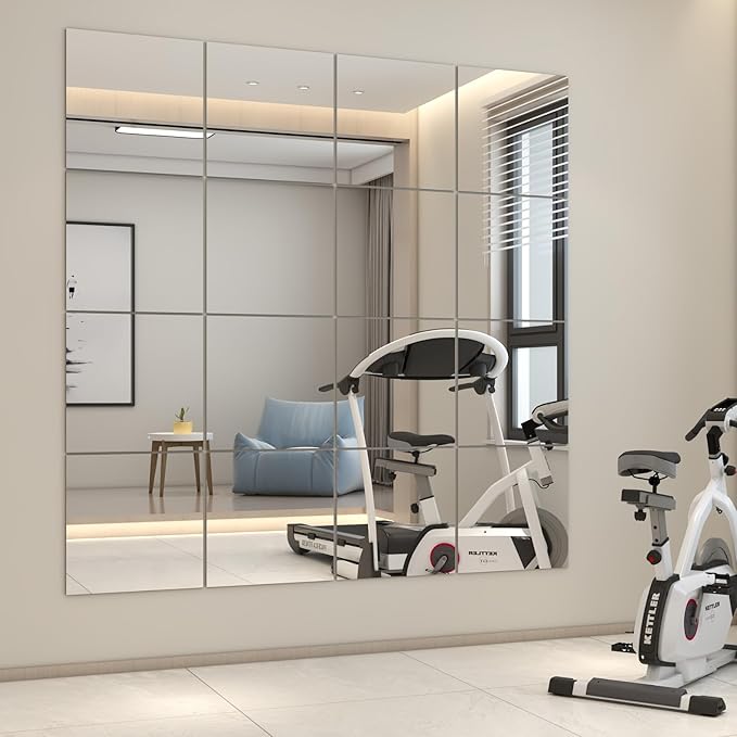 PETAFLOP Gym Mirror Tiles 12"x 12"(16 Pcs), Self Adhesive