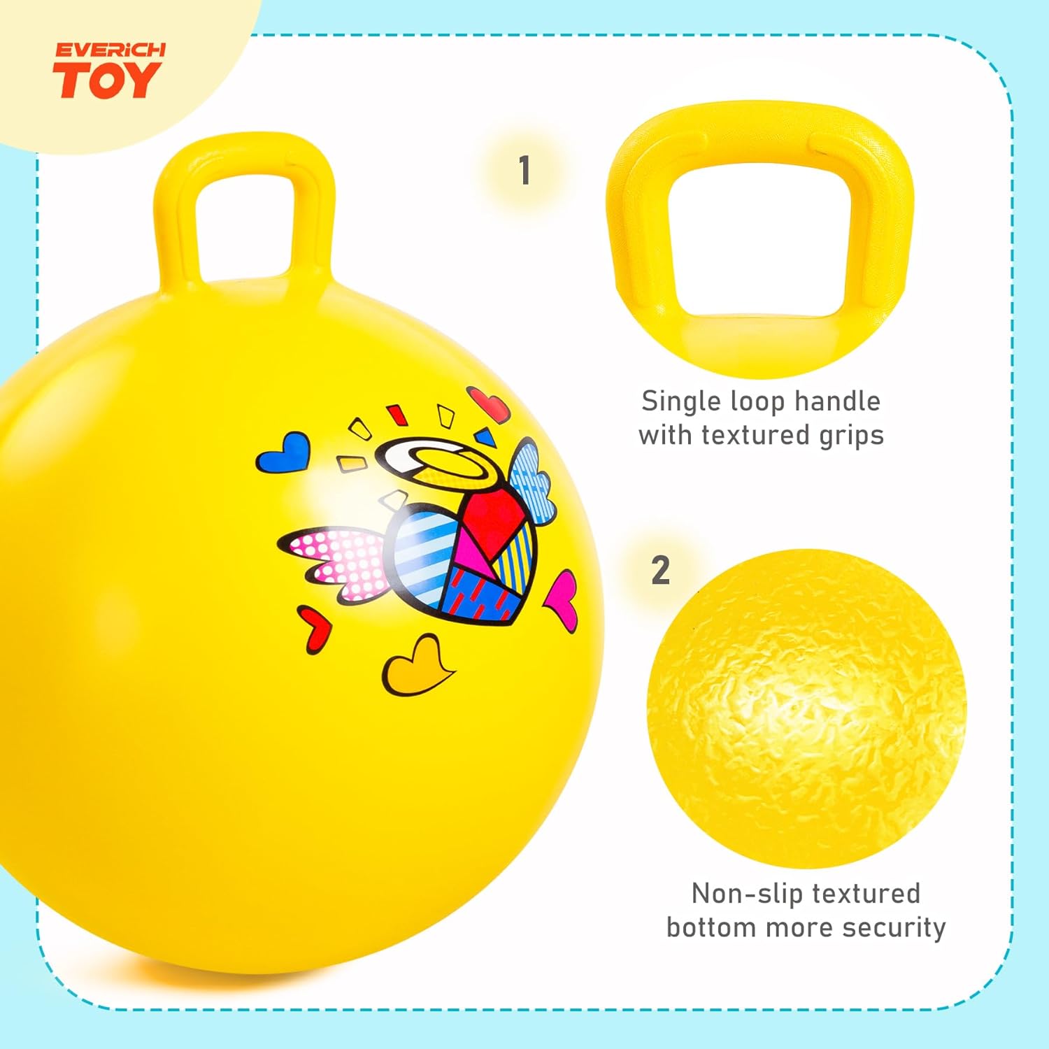 EVERICH TOY 2-Pack Hopper Ball for Kids, 18In Hippity Hop Balls, Yellow & Blue Bouncy Ball with Handle, Indoor Outdoor Active Play Toys Easter Basket Stuffers Girls Boys Gifts for 4 5 6 7 8 Yr Old