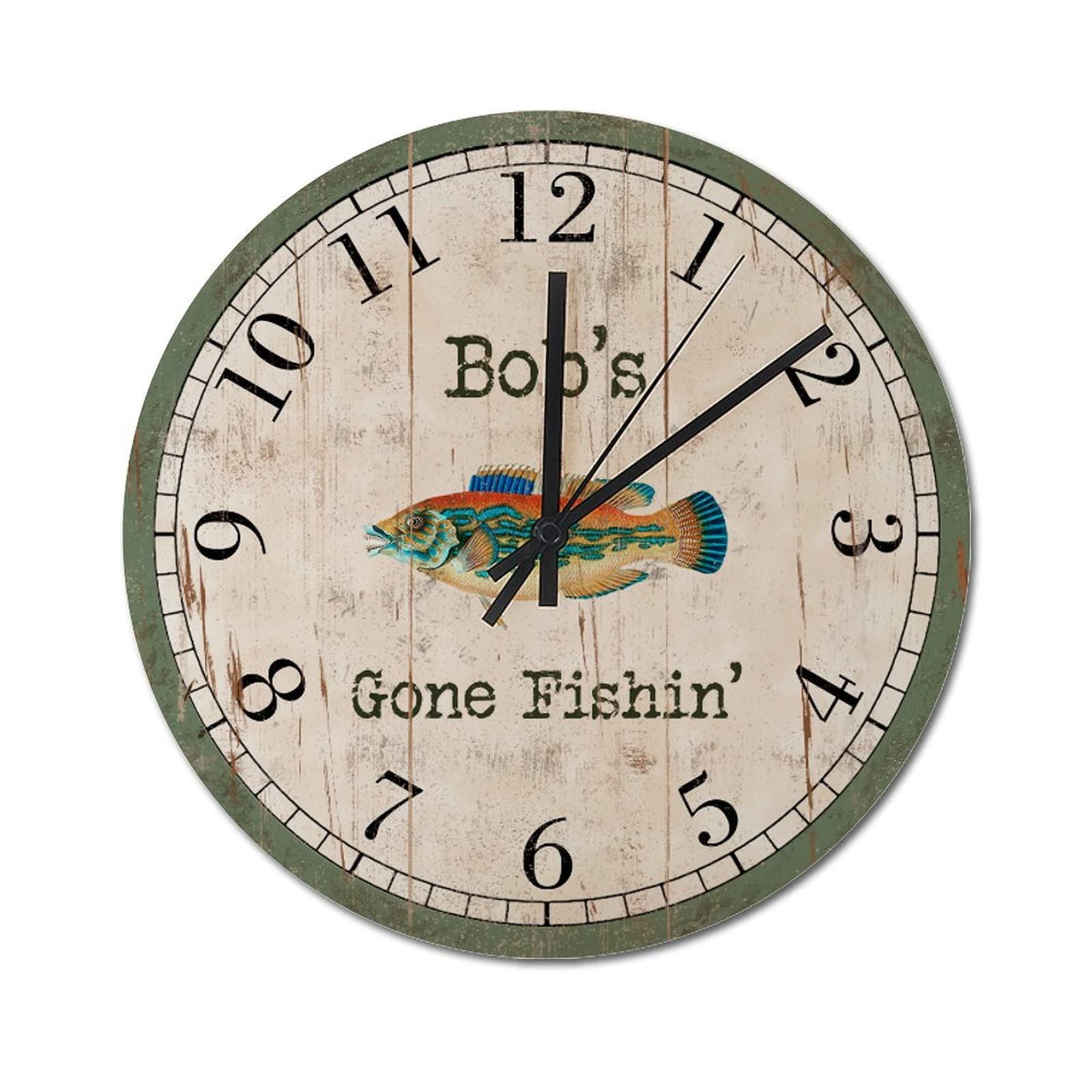 Reloj silencioso para el hogar de estilo retro rústico Gone Fishin' sin ruido de tictac