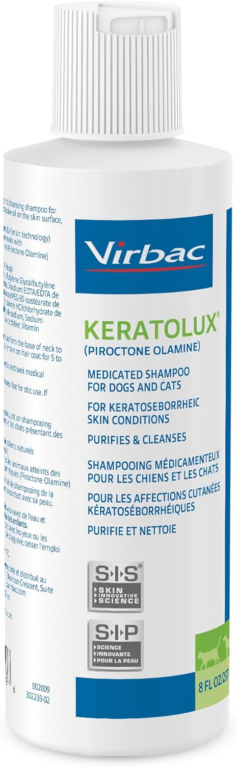Virbac KERATOLUX® (Piroctone Olamine) Medicated Shampoo for Oily to Flaky Skin, Seborrheic Prone Dogs and Cats - 8 oz