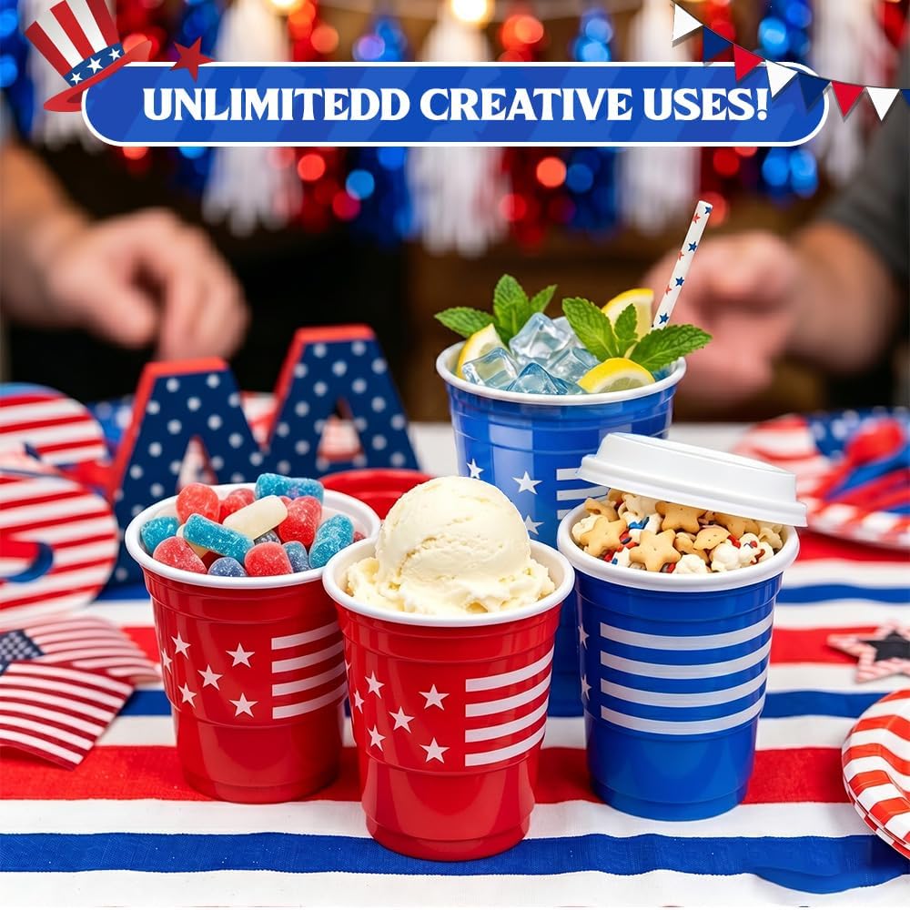 50 Count 2oz Disposable Plastic Shot Cups, Red Blue | Patriotic Printed Design, July 4th Independence Day, Memorial Day Parties, Mini Shot Glasses, BBQ Celebrations
