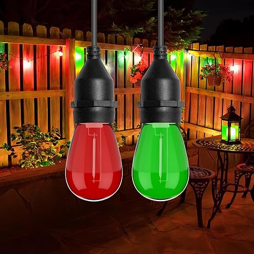 Miniatura 4 de Paquete de 24 bombillas de Navidad S14 rojo y verde, bombillas LED inastillables de plástico de 1 vatio para tira de luces de patio interior y