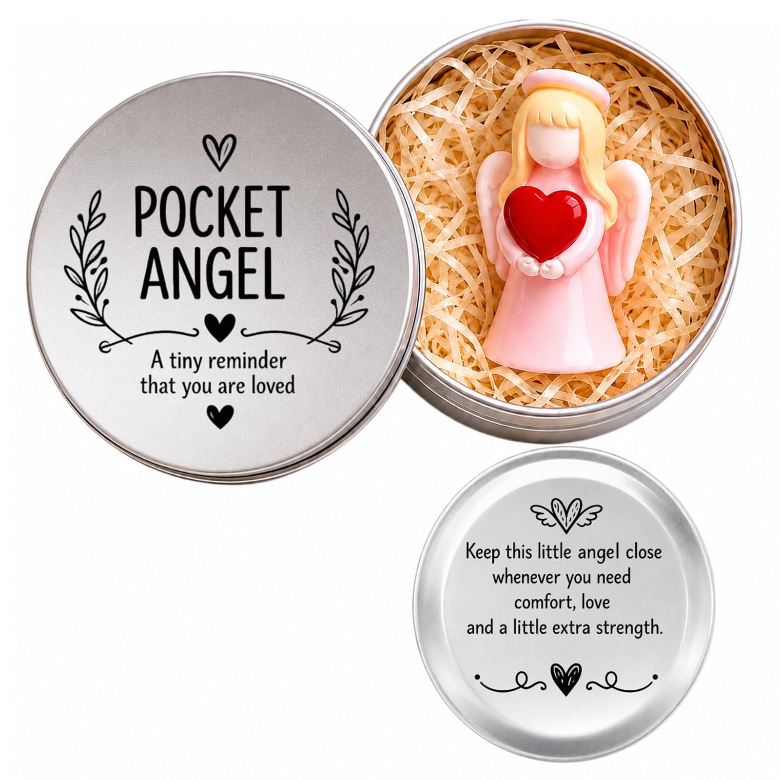 Virelle Women's Colorful Pocket Angel Gift In Tin Box, Resin Guardian Angel Figurine, Encouragement Spiritual Gift For Men, Small Tin Keepsake