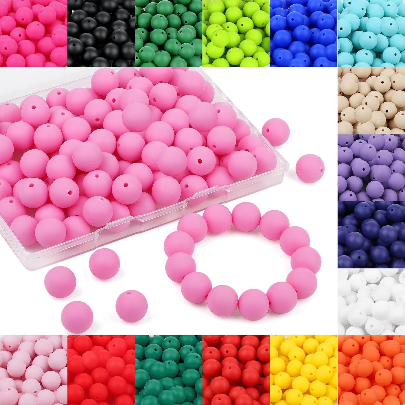 ZHIYUXI 15mm Pink Silicone Beads for Keychain Making kit 70PCS Silicone Beads for Pens Bracelet Making