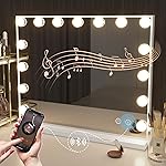 Hansong Vanity Mirror with Lights and Bluetooth Speaker 22.8\'\'x18.4\'\' Lighted Makeup Mirror with 15 LED Bulbs Hollywood Vanity Mirror with 3 Lighting Modes USB Charging and 10x Magnification