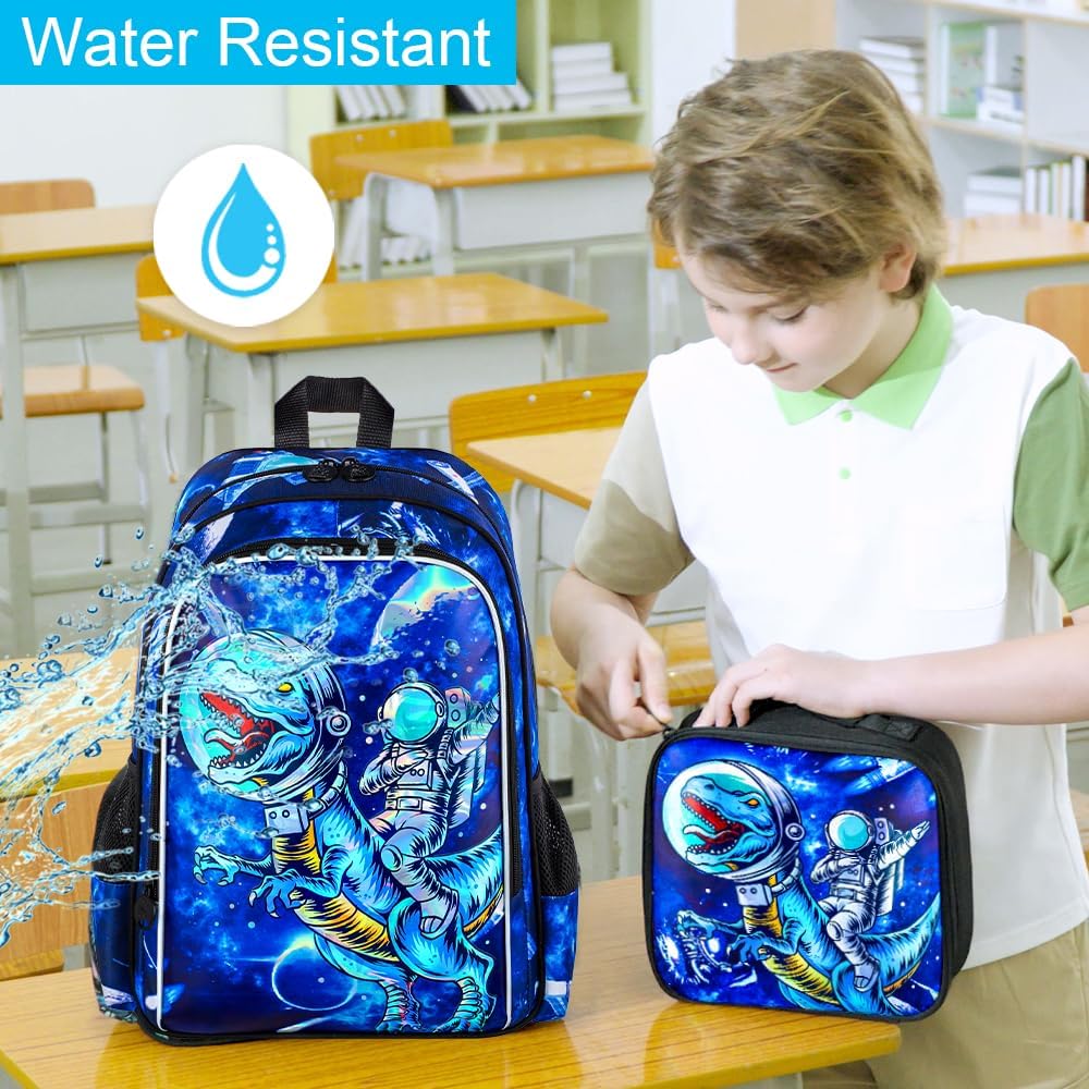 KLFVB 3PCS Dinosaur Backpack for Boys, 16" Kids Bookbag and Lunch Box, Preschool Backpacks for Elementary Students - Image 6