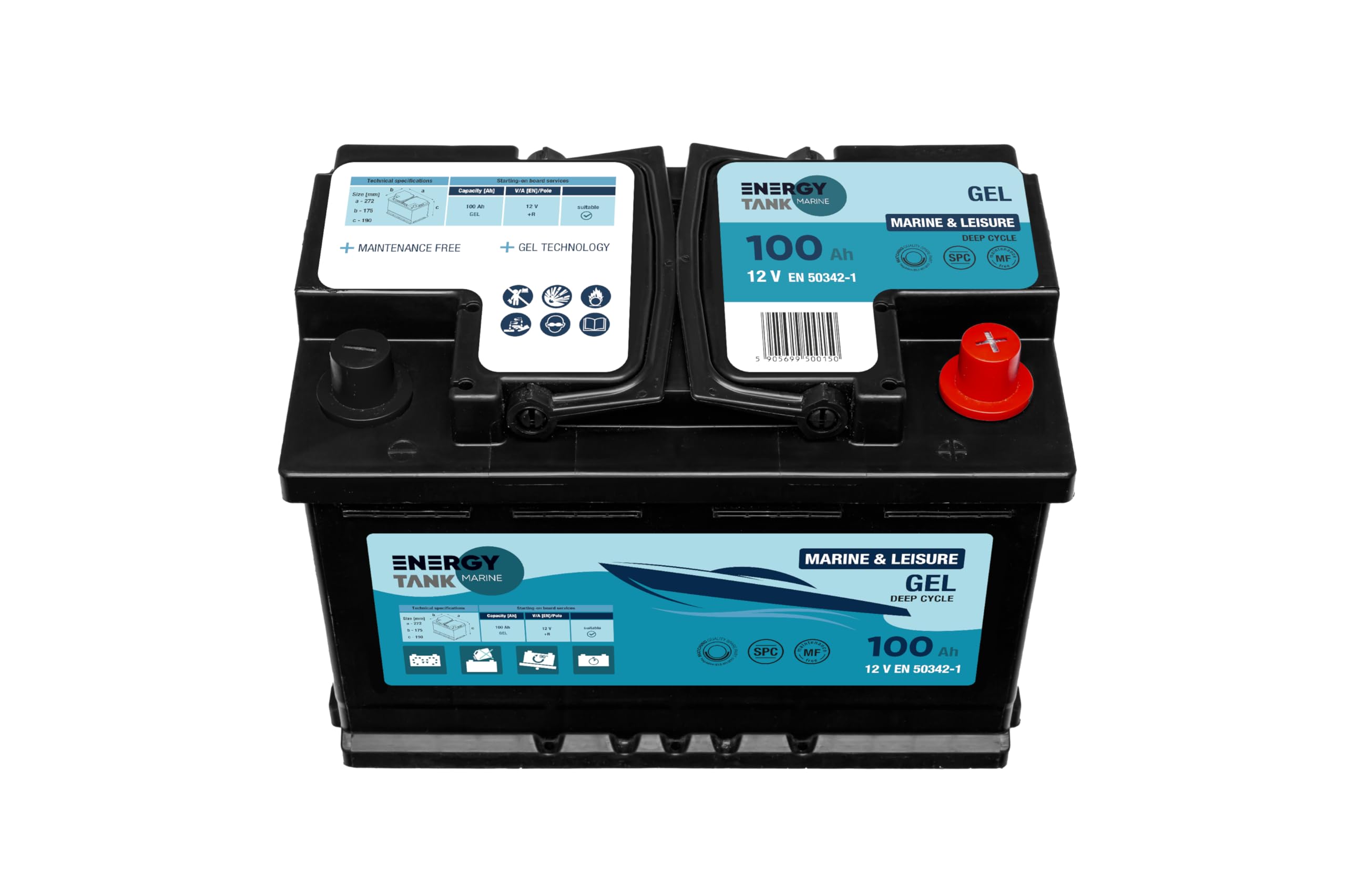 Batteria per barca 12V 100Ah – batteria al gel a lunga durata – per uso mobile e stazionario – batteria di servizio protetta da vibrazioni e urti.