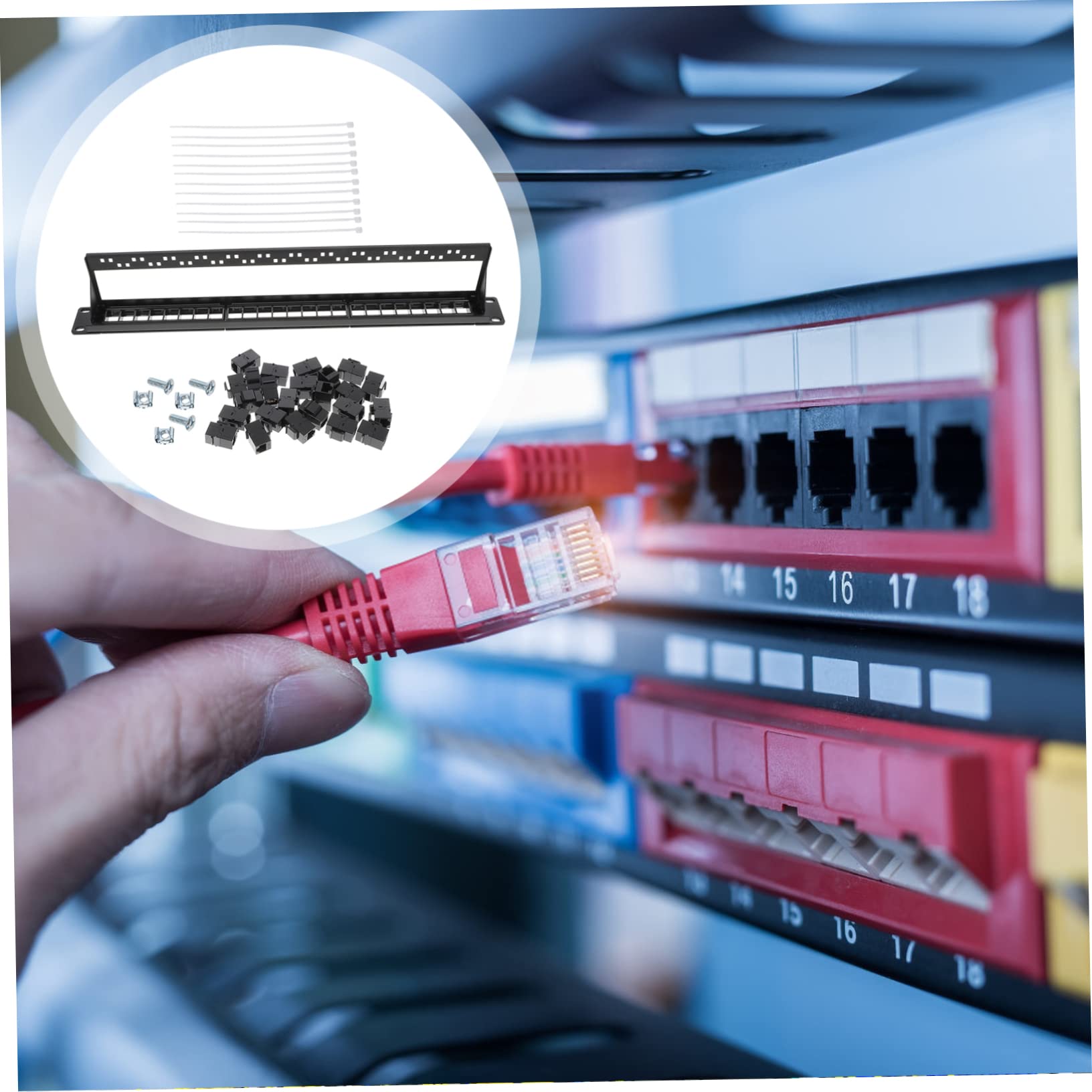 Panneau de Brassage Réseau 24 Ports Cat5e Noir en Plastique
