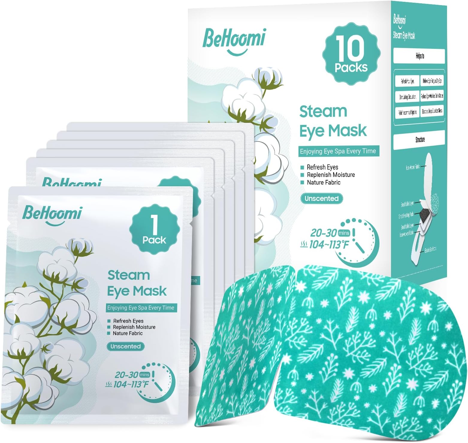 BeHoomi Steam Eye Mask, 10Packs Heated Eye Mask, Self Heating Disposable SPA Warm Compress for Eyes Sleep Mask, Travel Essentials & Relaxation Gifts for Women, Mothers Day Gifts (Unscented)