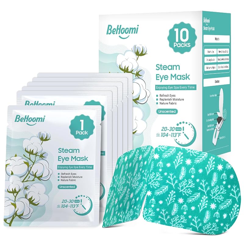 Máscara térmica descartável para os olhos BeHoomi, sem fragrância, pacote com 10