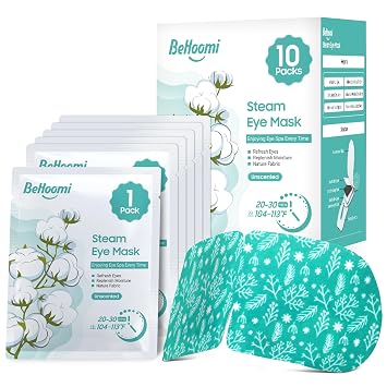 BeHoomi Steam Eye Mask, 20 Packs Heated Eye Mask, Self Heating Disposable SPA Warm Compress for Eyes (Chamomile & Unscented)