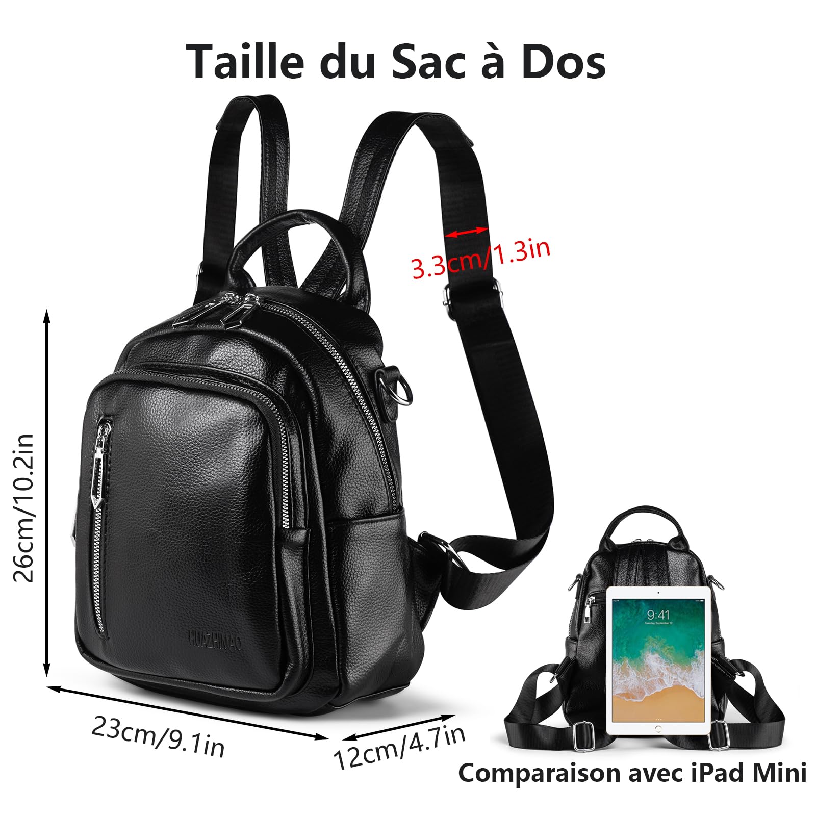 Petit Sac a Dos Femme, 3 en 1 Cuir PU Sacs à Main Portés Dos Femme Imperméable Sacs à Portés Dos Plusieurs Poches Mini Sac a Dos Elegant Leger Sacs À Bandoulière