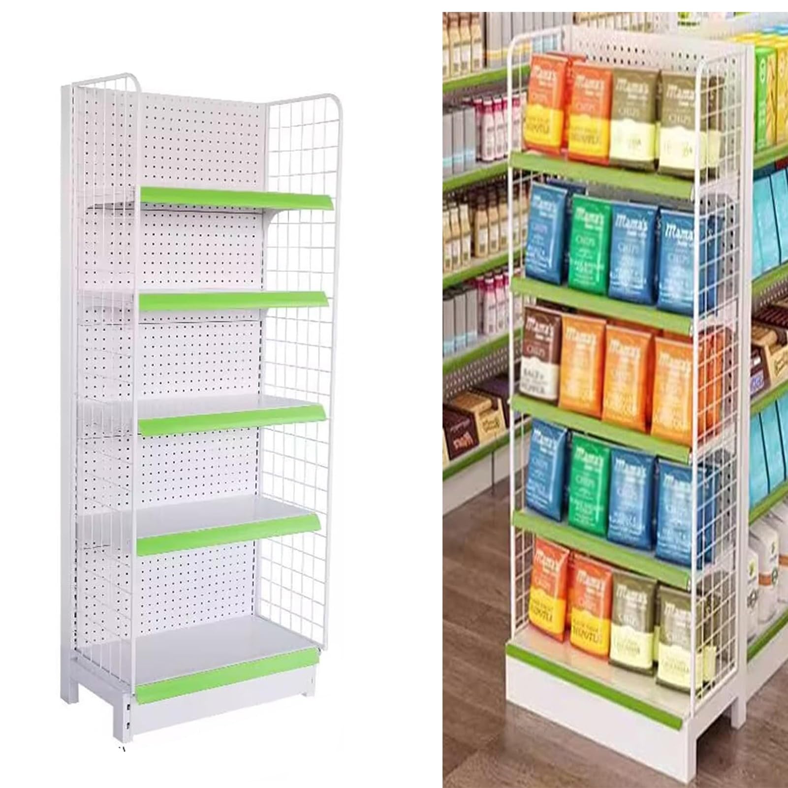 Scaffale bianco a 5 ripiani, ideale per negozi di alimentari, negozi di liquori o uso in ufficio, robusto espositore (122 x 40 x 135 cm) perfetto per merchandising e stoccaggio