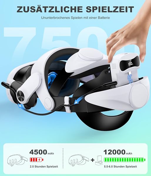 Elegamefy Akku Head Strap für Meta Quest 3/3S/2, Digitalen Display & Wechselbare Akku - Verlängerte Spielzei 3-4 Stunden, Verstellbares Dual-Knob VR Headstrap - 4